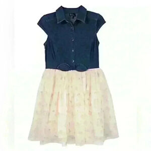 NWOT Girls Floral Denim and Tule Dress